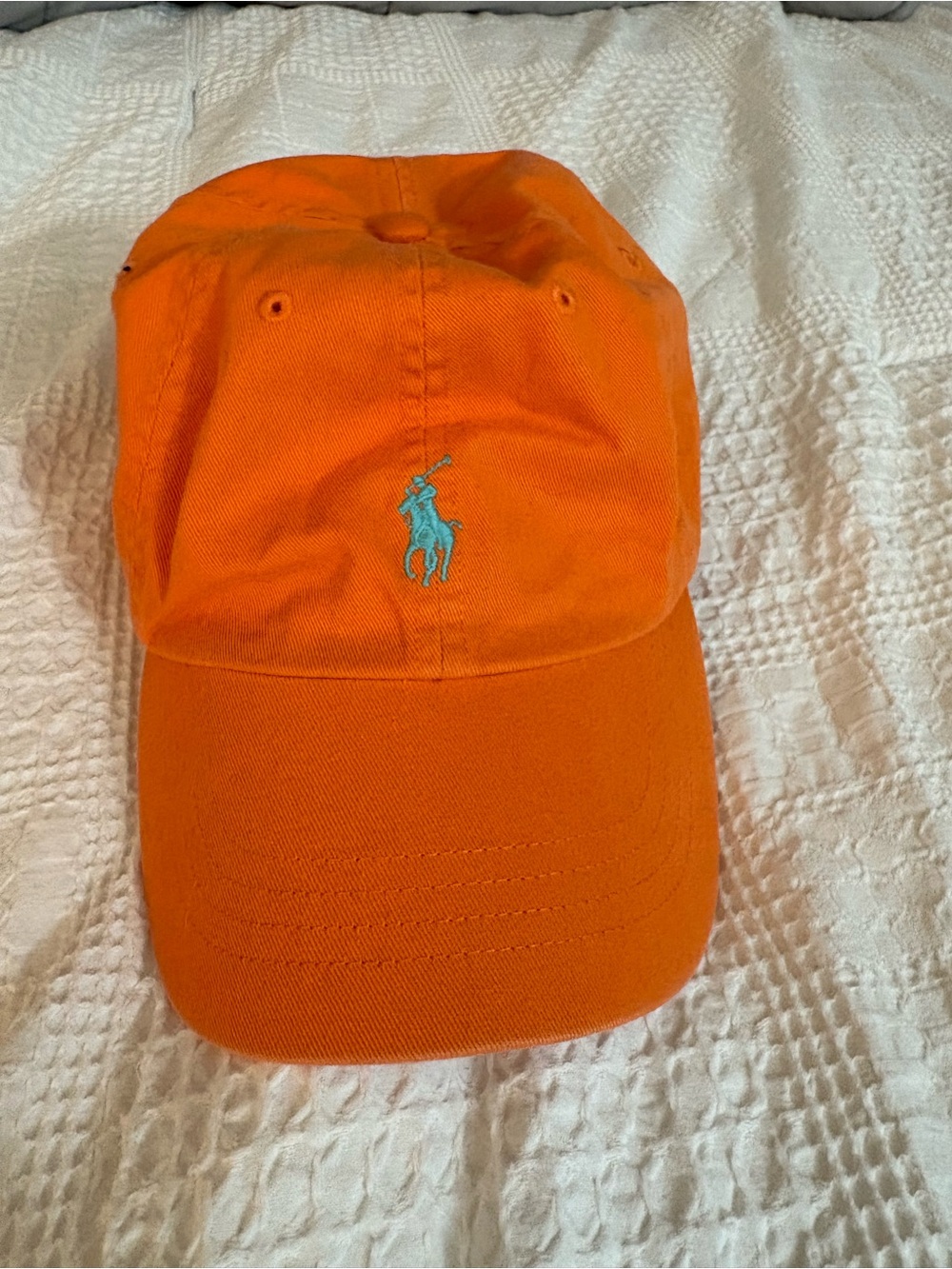 Polo by Ralph Lauren Orange Adult Cap with Teal Pony Embroidery